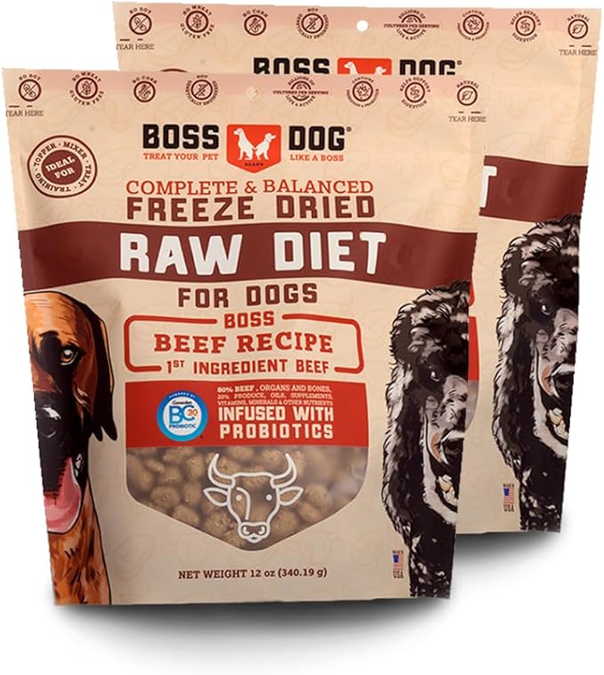 Boss Dog Complete & Balanced Freeze Dried Raw Diet for Dogs, Beef Recipe, 12 oz Bag (Bag of 2)