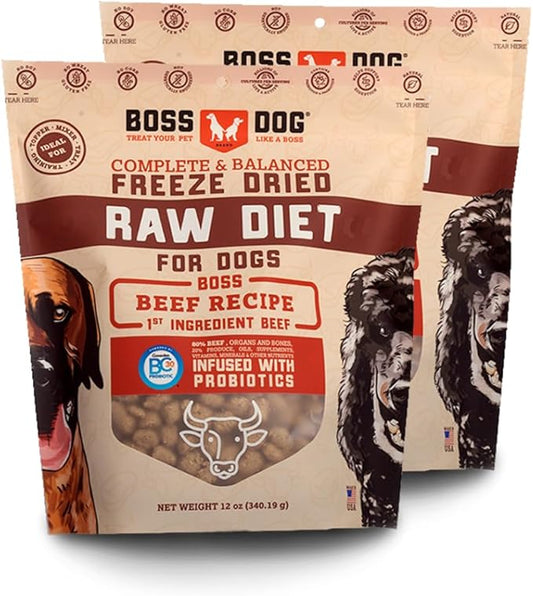 Boss Dog Complete & Balanced Freeze Dried Raw Diet for Dogs, Beef Recipe, 12 oz Bag (Bag of 2)