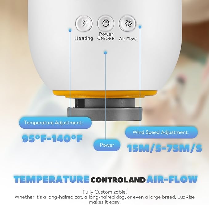 Dog Dryer for Pet Grooming, Blow & Vacuum 2-in-1 Dog Hair Dryer, 3.5HP/2800W High Velocity Blow Dryer for Pet, Adjustable Temperature 95-140℉ & Airflow 15-75M/S with 4 Nozzles/Extra Filter/Towel/Brush