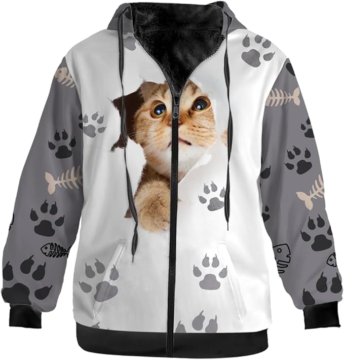 Cat Jacket for Men Women Paw Coat Hoodied Sweatshirts Zip Up Hoodies