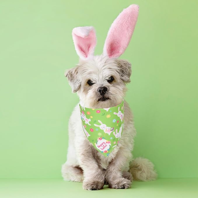 ADOGGYGO 4 Pack Easter Dog Bandana Triangle Dog Scarf Rabbit Easter Egg Pattern Pet Bandana for Small Dogs Pets (Small)