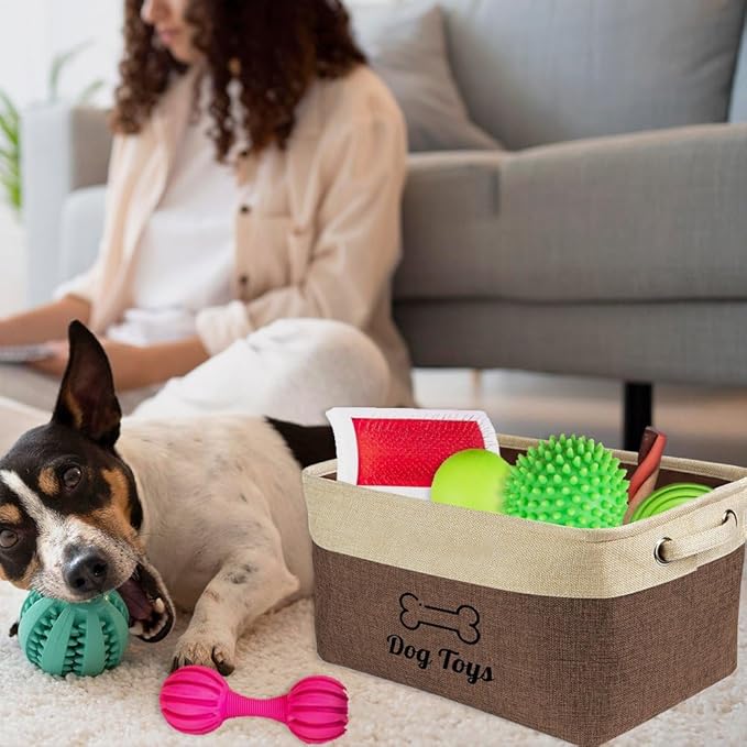 Custom Dog Toys Storage Basket Collapsible Fabric Dog Toy Box and Storage Bin with Handles Organizer for Pet Food, Toys, Clothes, 15" x 9.8" x 9"