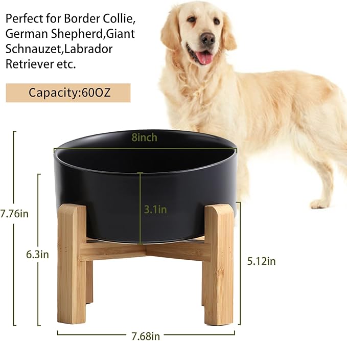 Petygooing Black Elevated/Raised 15° Slanted Ceramic Dog Bowl for Large and Medium Breeds, Pet Anti Slip Feeding Bowl,Food Water Dish with Stand for Large and Medium Dogs (60 OZ / 7.6 Cup)