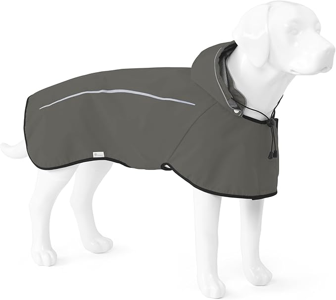 Mile High Life Dog Raincoat, Adjustable Waterproof Pet Rain Jacket, Reflective Hooded Poncho for Small Medium Large Dogs, Lightweight Breathable Pet Rain Coat (Dark Gray,XL Chest 31"-37")