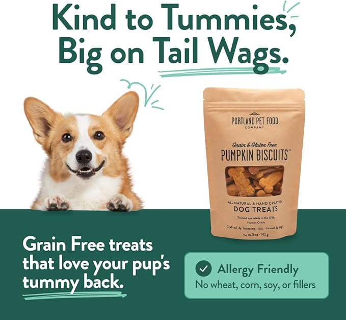 Portland Pet Food Company Pumpkin Dog Treats Healthy Biscuits for Small Medium & Large Dogs - Grain-Free, Human-Grade, All Natural Cookies, Snacks & Puppy Training Treats - Made in The USA - 5 oz