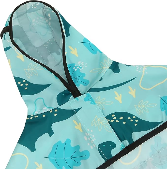 HDE Dog Raincoat Jacket Reflective Adjustable Hooded Pet Poncho Rain Coat with Leash Hole for Small to X-Large Dogs Dinosaurs - S