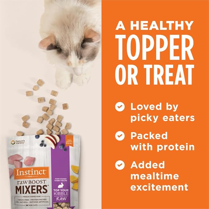 Instinct Raw Boost Mixers Freeze Dried Cat Food Topper, Grain Free - Farm-Raised Rabbit, 6 oz. Bag