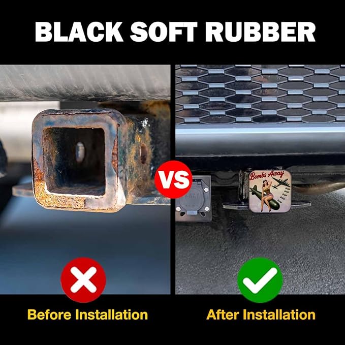 2 Inch Bombs Away Trailer Hitch Cover, Retro Pin-Up Girl Sitting On Bomb Hitch Cover Fit for 2 Inch Hitch Receivers, Rubber Hitch Tube Cover Plug Cap for Trucks Cars SUVs