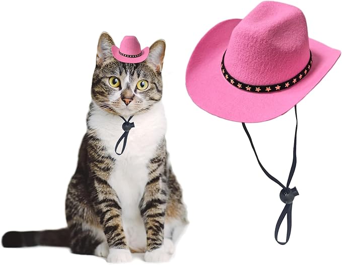 Dog Cowboy Hat Cat Cowboy Hat Pet Cowboy Costume Mini Cowboy Hat for Dogs Cat Holiday Halloween Pet Party Decoration (Pink, Small)