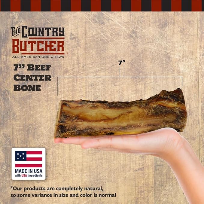 7" Beef Marrow Dog Bones for Aggressive Chewers, Large Breed Dog Treat, Natural, Tough, Chew Toy, Made in The USA, 3 Count