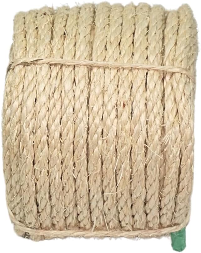 Premium Brazilian Sisal Rope, Natural Fiber 100% Sisal, Ultra Durable, Chemical-Free, Ideal for DIY, Cats, Scratching Post Replacement, Home Decor, Garden, Crafting (1/5” 50 ft / 5mm 15m)