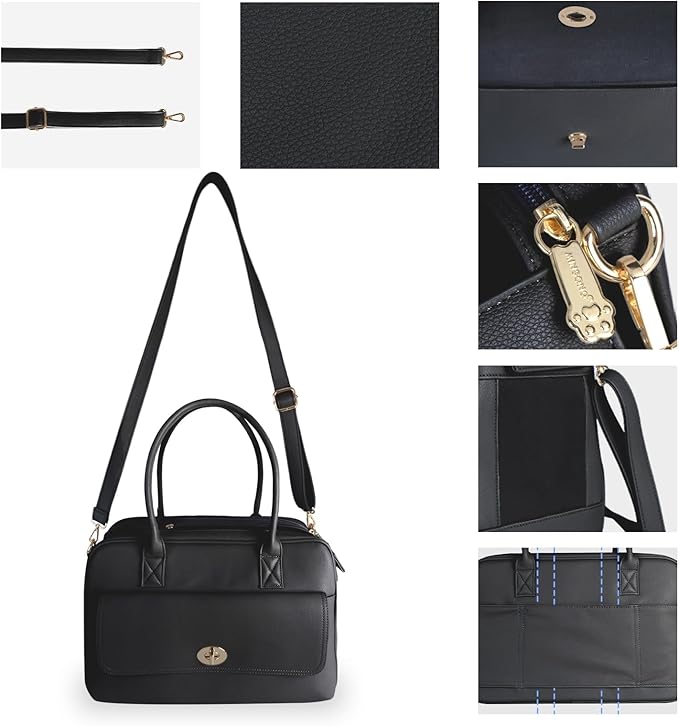 Pet Carrier Dog Purse Carrier Cat Soft-Sided Dog Carriers for Puppy Kitten, Fashion Leather Handbag Tote Travel Pet Bag for Small Dogs Cats, TSA Airline Approved (Black)