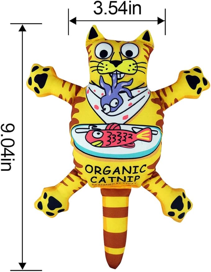 TTcat Organic Catnip Pillow for Indoor Cat and Kitten,Cat Crinkle Kicker Toy Chew Toy,Yellow