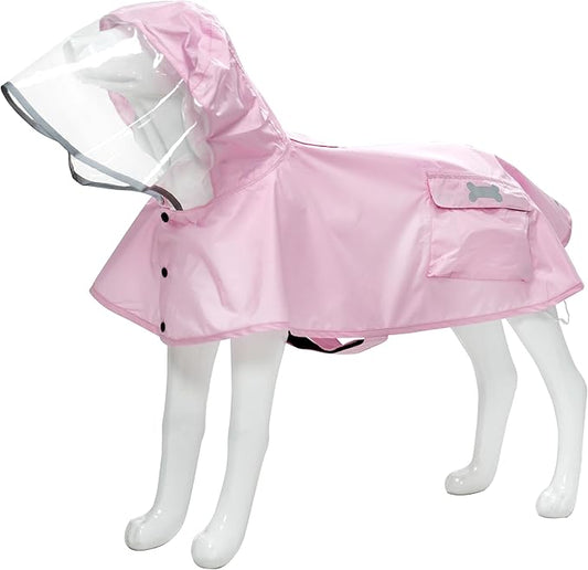 Waterproof Dog Raincoat, Adjustable Reflective Lightweight Pet Rain Clothes with Poncho Hood (Light Pink, X-Small)