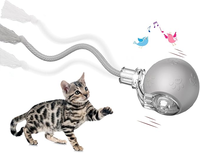 Interactive Cat Toys, Automatic Moving Cat Toy for Bored Indoor Adult Cats, Fast Rolling , Chirping & Motion-Activated Cat Toys, Fun Gift for Cats with Speedy Tail 2.0, USB Rechargeable(gray)