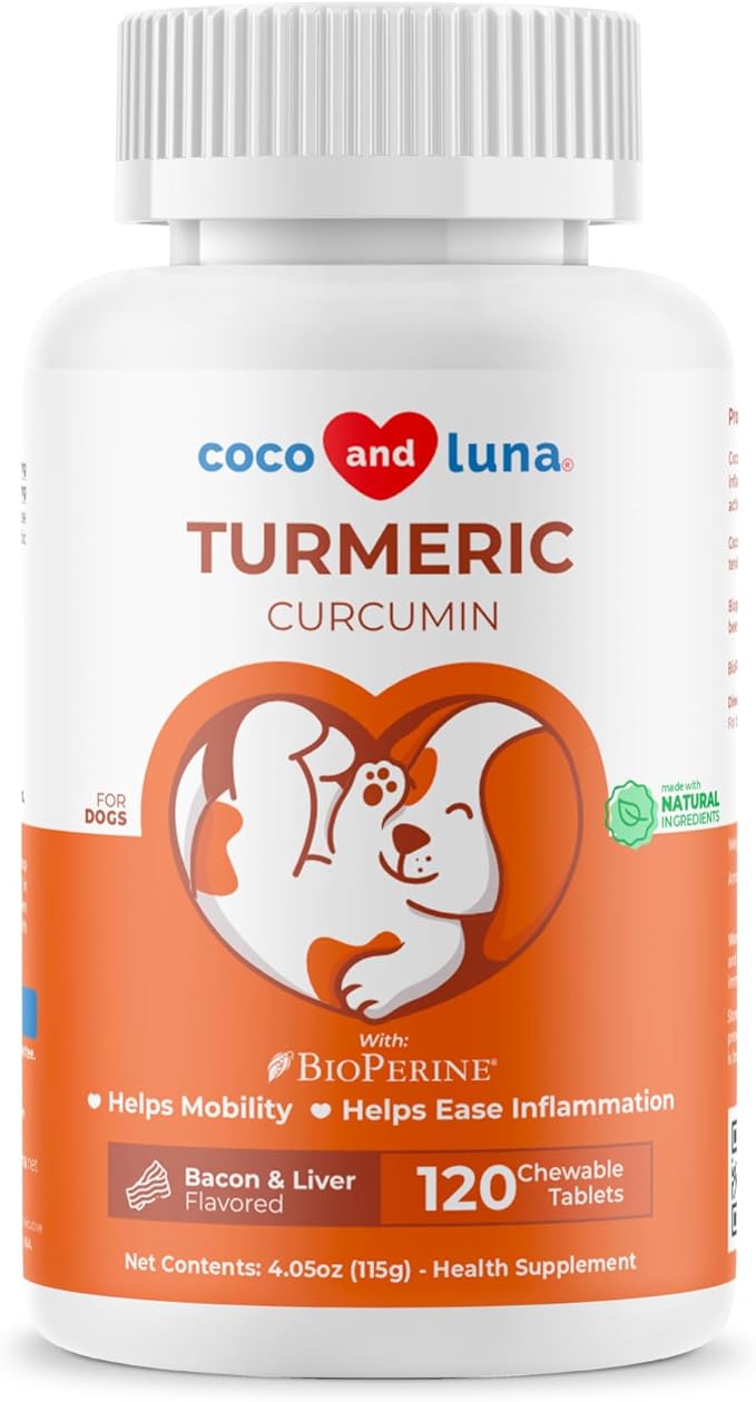 Turmeric for Dogs Anti Inflammatory Pain Relief - 120 Chewable Tablets - Hip & Joint Support Anti Inflammatory for Dogs with Curcumin and BioPerine, Antioxidant, Cardiovascular