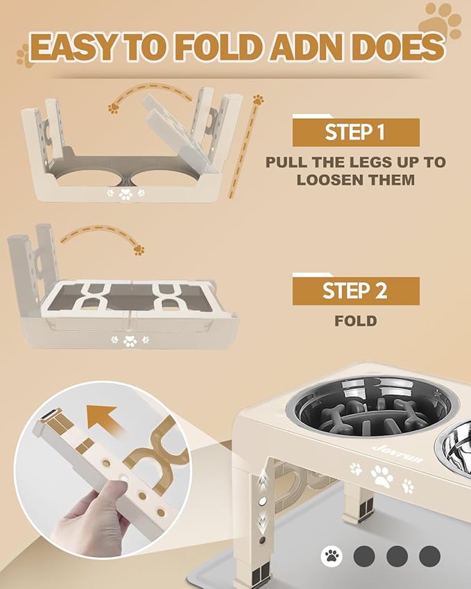 Elevated Dog Bowls, Dog Feeder with 2 Stainless Steel Dishes &1 Slow Feeder Bowl, 5 Heights Adjustable Raised Stand for Medium Large, Food Dishes with Non-Slip Feet