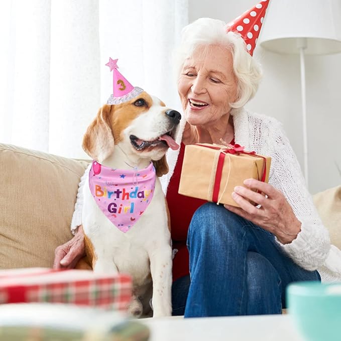 Dog Birthday Decorations, Dog Birthday Hat with Numbers for Large Medium Small,Pet Supplies (Pink)