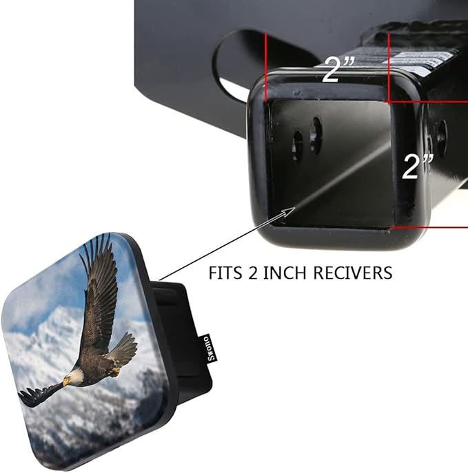 Swono Bald Eagle Square Receiver Hitch Covers American Bald Eagle Snow Covered Mountain Heavy-Duty Trailer Hitch Tube Cover Plug Cap for Pickups SUVs Cars, 2 Inch Receivers Diameter