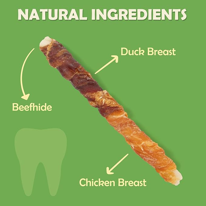 MON2SUN Dog Treats 5 Inch Double Flavor Chicken & Duck Wrapped Rawhide Sticks, Teeth Cleaning for Small Dogs, 21.16 oz (40 Count)