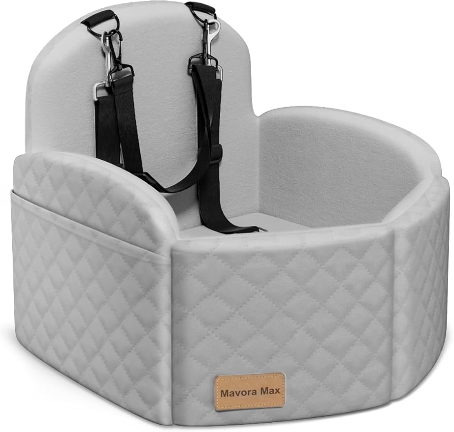 Dog Car Seat for Small/Medium Dogs, Elevated Dog Booster Seat Memory Foam Puppy Car Seat with Washable Cover, Travel Safety Pet Seat Bed for Car with Storage Pockets Up to 35 lbs (Grey)