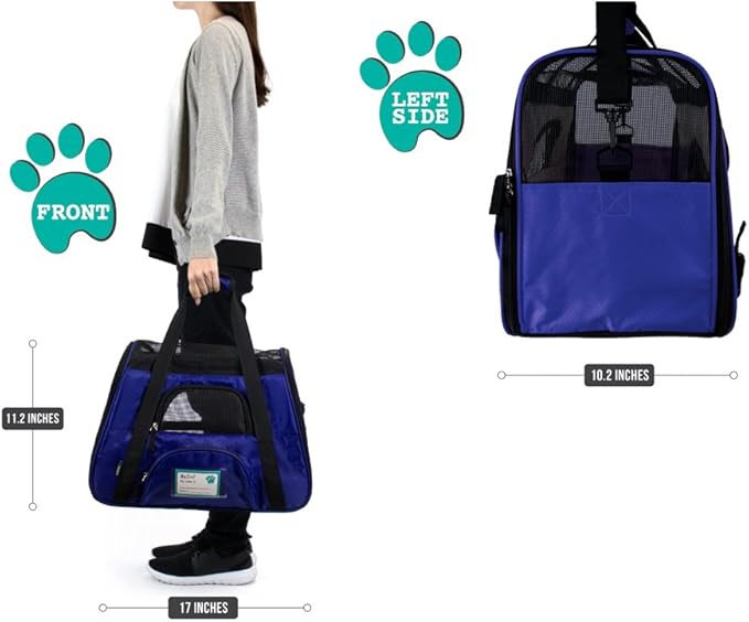 PetAmi Airline Approved Pet Carrier for Cat, Soft Sided Dog Carrier for Small Dogs, Cat Travel Supplies Accessories Indoor Cats, Ventilated Pet Carrying Bag Medium Large Kitten Puppy, Small Royal Blue