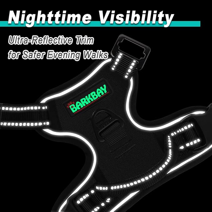 BARKBAY Dog Harness No Pull 3 Buckles for Medium Dogs - Adjustable, Reflective, Comfortable, No Choke, Heavy-Duty - Perfect for Outdoor Training, Walking, and Hiking - Strong & Durable - M & Black