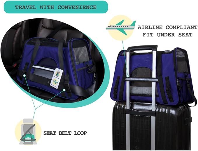 PetAmi Airline Approved Pet Carrier for Cat, Soft Sided Dog Carrier for Small Dogs, Cat Travel Supplies Accessories Indoor Cats, Ventilated Pet Carrying Bag Medium Large Kitten Puppy, Small Royal Blue