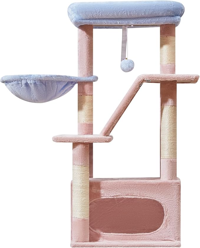 Taoqimiao Cat Tree,38.5-Inch Cat Tower for Indoor Cats,Suitable for Kittens with Luxurious cat condo with Adjustable Baskets and Luxurious Perch MS029SPB Pink and Blue