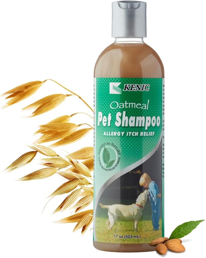 Kenic Oatmeal Anti-Itch Conditioning Pet Shampoo w/Almond Oil for Dogs and Cats, Dry Itchy Skin Relief, Moisturizing & Deodorizing, Soap Free, Safe for Puppies, Made in USA, 17oz