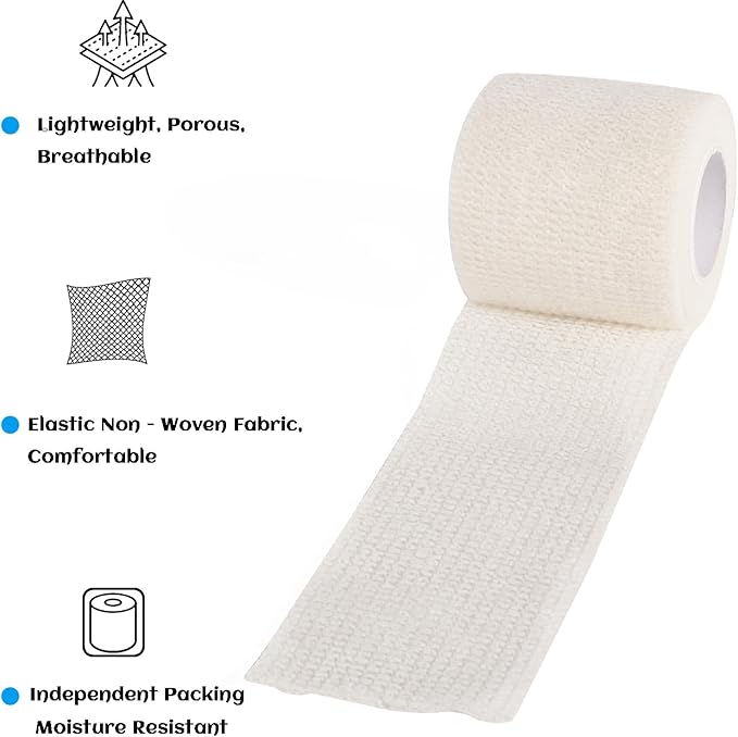 36 Rolls Elastic Self Adhesive Bandage Wrap 2 Inch, Breathable Non Woven Cohesive Bandage, Vet Wrap for Dogs, Ankle Sprains Swelling Medical First Aid Tape, Sports Athletic Tape White