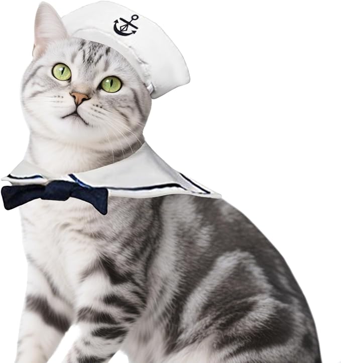 PETLESO Cat Costume Cat Sailor Hat Small Dog Outfit Pet Halloween Costumes for Kitten,Puppy