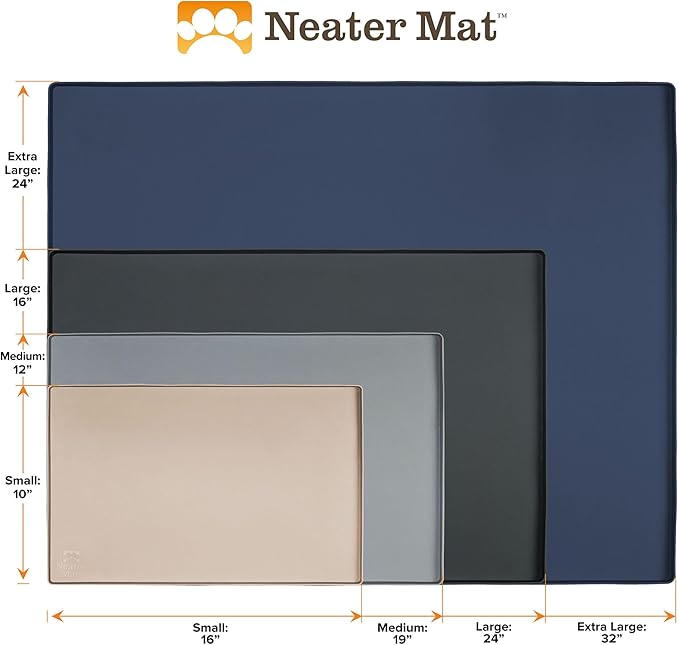 Neater Pet Brands Neater Mat Pet Mats for Food and Water, Cat & Dog Bowl Mat Waterproof Silicone, Feeding Tray, Dog Food Mats for Floors, Placemat w/Raised Edge for Under Bowls, 19" x 12", Grey