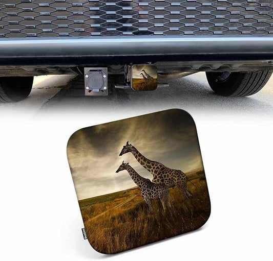 Giraffe Towing Hitch Cover African Animal Giraffes Meadow Field Trailer Hitch Tube Cover Plug Cap Hitch Cover Universal for 2 Inch Receivers Tube for RVs SUVs and Cars