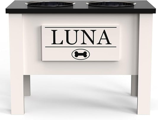 GrooveThis Woodshop - Personalized Elevated Dog Bowl Stand for Large, Medium, Small, X-Small Dogs - Stainless Steel Food and Water Bowls - Raised Dog Dish (X-Large, Black)