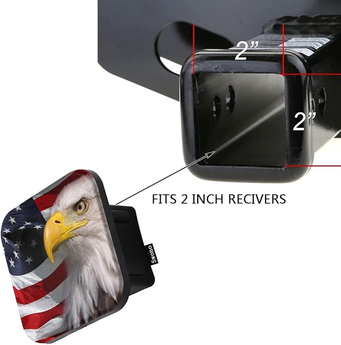 Swono Bald Eagle American Flag Tow Trailer Hitch Cover Plug Insert, Bald Eagle Waving USA Flag Sturdy Hitch Tube Covers Keep Trailer Hitch Receiver Tube Clean and Protected for Sedans Tractors Trucks