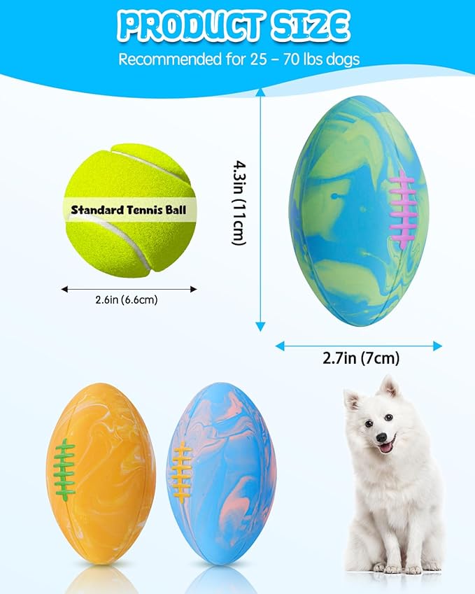 SCHITEC Dog Squeaky Ball Toys, Interactive Pet Balls for Fetch Play, Latex Rubber Football Toy for Medium Large Breed Dogs
