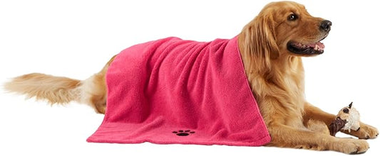 Bone Dry Pet Grooming Microfiber Towel, Embroidered Collection, X-Large,41x23.5, Raspberry Sorbet