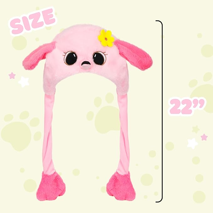 Animal Hat with Ears Moving Jumping Pop Up Beating Hat Plush Holiday Cosplay Dress Up Funny Gift for Kids