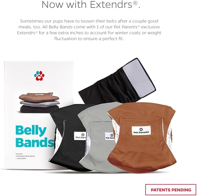 Pet Parents® Washable Belly Bands for Dogs (3pack) + Extendrs® Durable Dog Diapers - Premium Male Dog Diapers & Wraps (X-Small, Black)