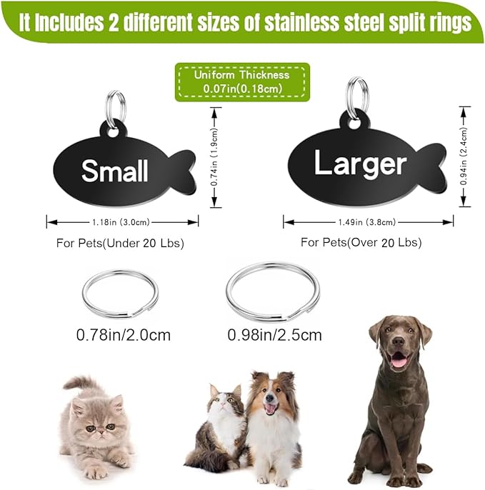 Stainless Steel Cat ID Tag Personalized Pet Tags with up to 4 Lines of Custom Text, Small Pet Mini Dog Cat Tag Lightweight, Engraved on Both Sides, Multiple Patterns Colors Size Options (Star)