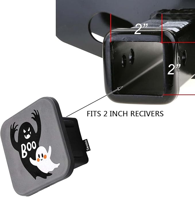 Swono Ghost Hitch Cover 2" Halloween Ghost with Big Shadow Rubber Receiver Tube Hitch Plug Truck Receivers Hitch Covers, Trailer Hitch Tube Cover Plug Cap