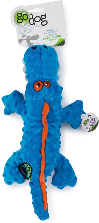 goDog Gators Squeaky Plush Dog Toy with Chew Guard Technology, Durable Fabric & Squeaker for Active Play, Blue, Large