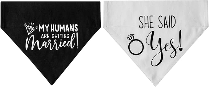 My Humans are Getting Married She Said Yes Dog Wedding Bandana Collar, Adjustable Engagement Pet Bandana with Quick Release Buckle & D-Ring for Dogs & Cats