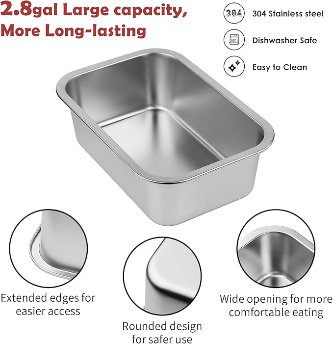 2.8 Gallon Elevated Large Dog Water Bowl, ADENGL 4-Height Adjustable (9.4–14.2'') Raised Stainless Steel Bowl, Dog Bowls Elevated with Spill-Proof Mat & Sturdy Metal Stand for Indoor/Outdoor Use