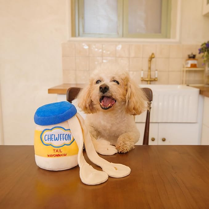 CHEWFFON Dog Enrichment Toys, Interactive Mayonnaise Jar Puzzle, Snuffle Toy for Mental Stimulation, Hide and Seek Crinkle Toy for All Dog Sizes