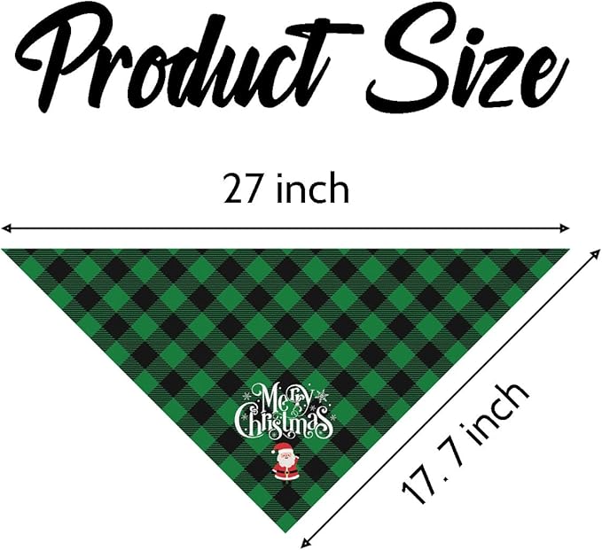 Dog Bandanas, Merry Christmas Dog Bandanas, Green and Black Plaid Decor Dogs Bandana, Holiday Bandana for Small Medium Dogs, Pet Triangle Scarf