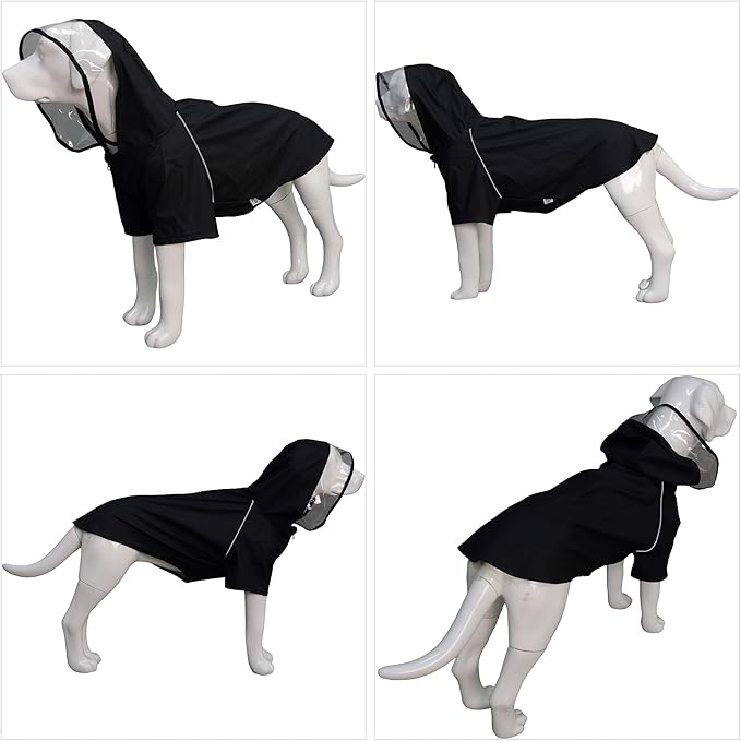 LoveLonglong Premium Waterproof Dog Raincoat with Reflective Safety Features Pet Raincoats for Large Medium Small Dogs Black 4XL