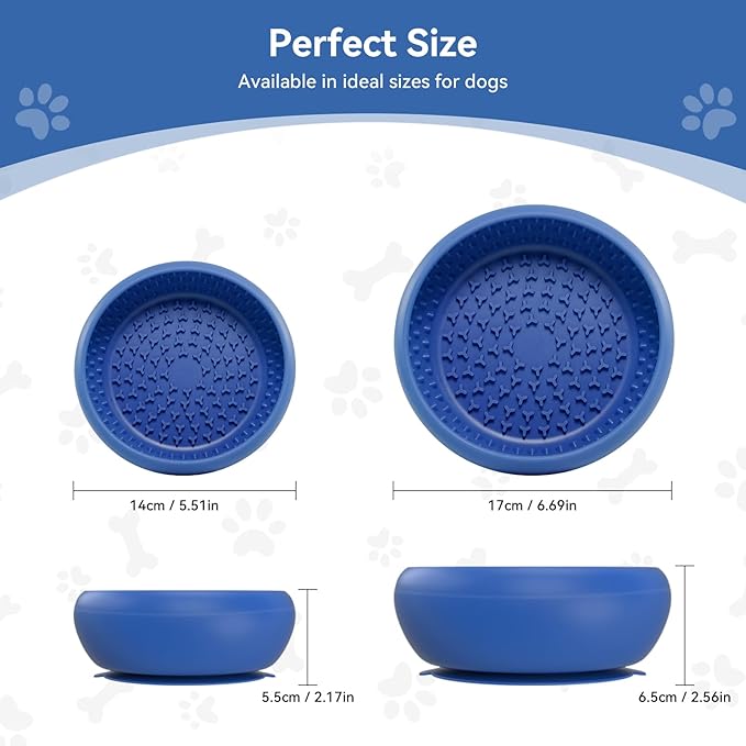 Slow Feeder Dog Bowl, BPA-Free Silicone Lick Mat for Small and Medium Dogs, Non-Slip & Dishwasher Safe (Dark Blue,S)