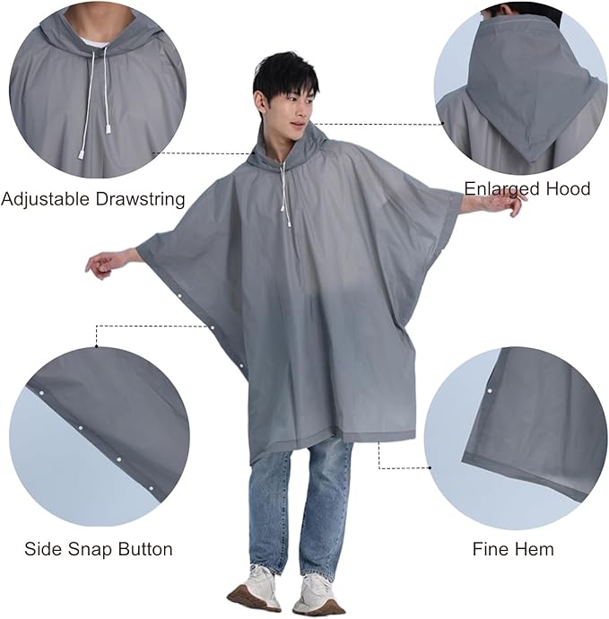 Rain Poncho Raincoats for Adults Reusable - 2-5 Pack EVA Waterproof Rain Coat with Hood, Rain Gear for Women Men